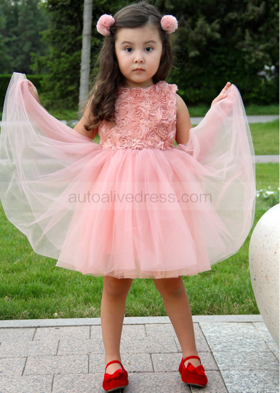 Pink Rosette Tulle Flower Girl Dress